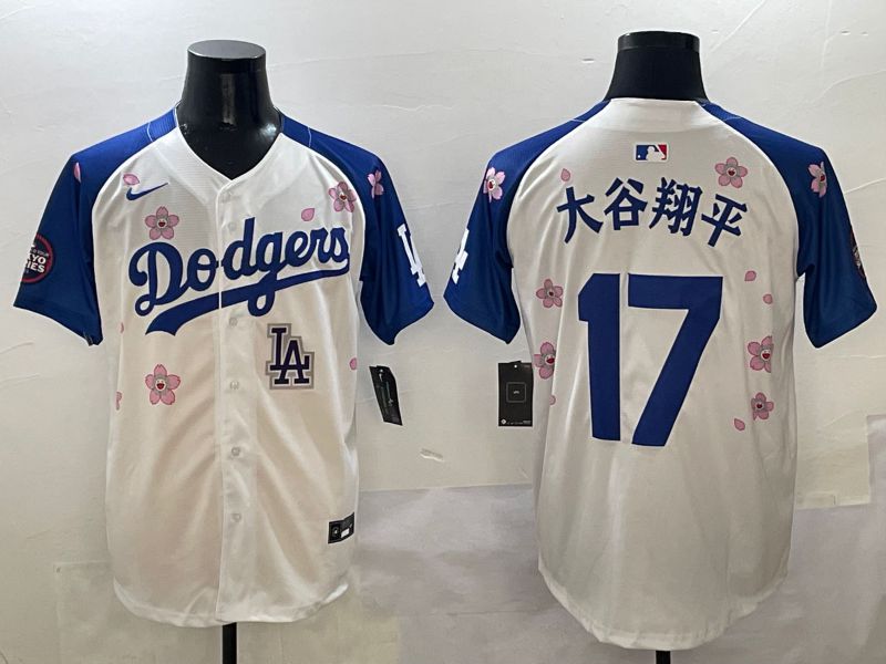 Men Los Angeles Dodgers #17 Ohtani White Blue Sakura Edition 2025 Nike MLB Jersey style 9->los angeles dodgers->MLB Jersey
